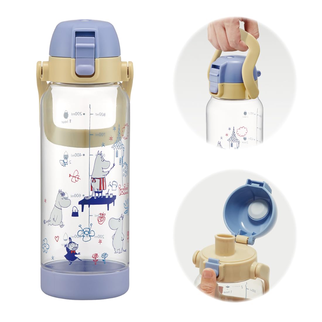 Skater PDMK10A Drink Marker Bottle, 3.3 fl oz (1 L), Easy to See How Much You Drink at a Glance, Includes Handle, Plastic Water