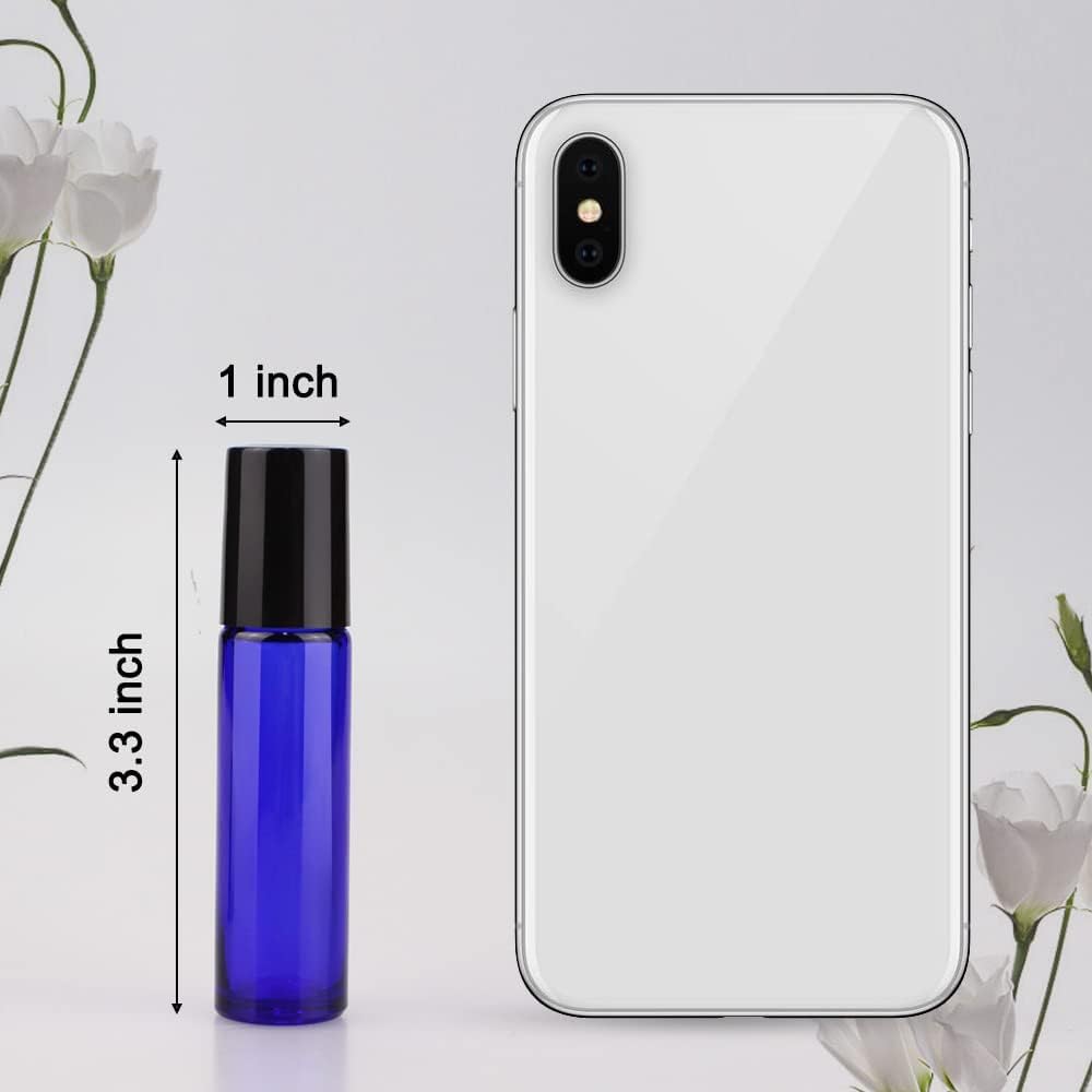 sungwoo 12 Pack Essential Oil Roller Bottles  10ml Blue Glass Roller Bottles with Stainless Steel Roller Balls and Caps for Travel  Perfume and Lip Gloss