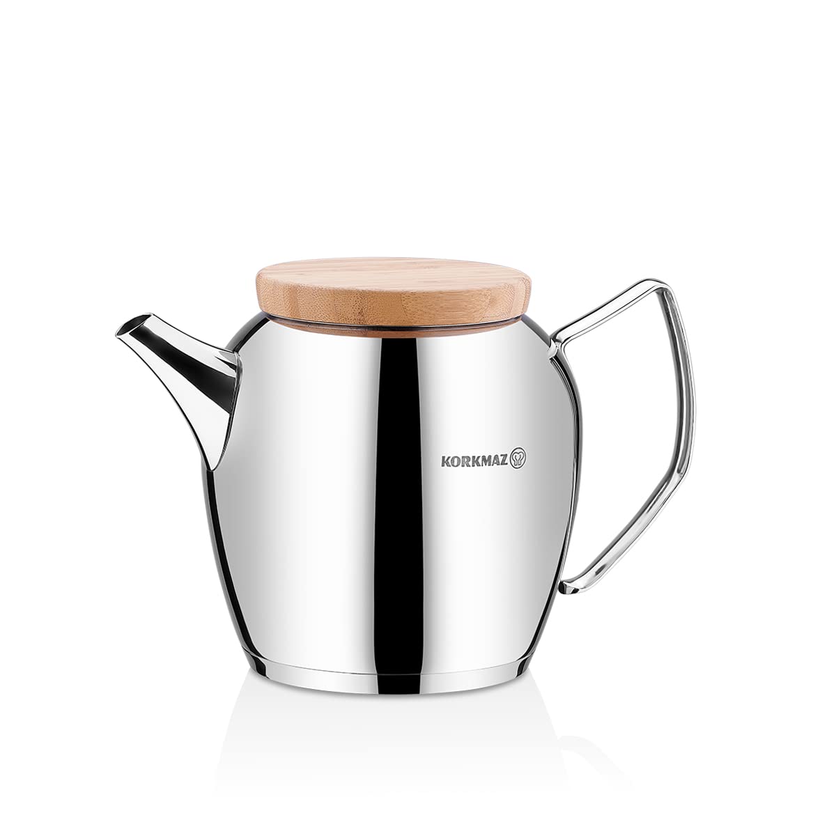 Korkmaz A025 Montana Turkish Teapot, 18/10 Stainless Steel Teapot With Metal Handle And Wooden Lid, Samovar Style Tea Kettle Wit