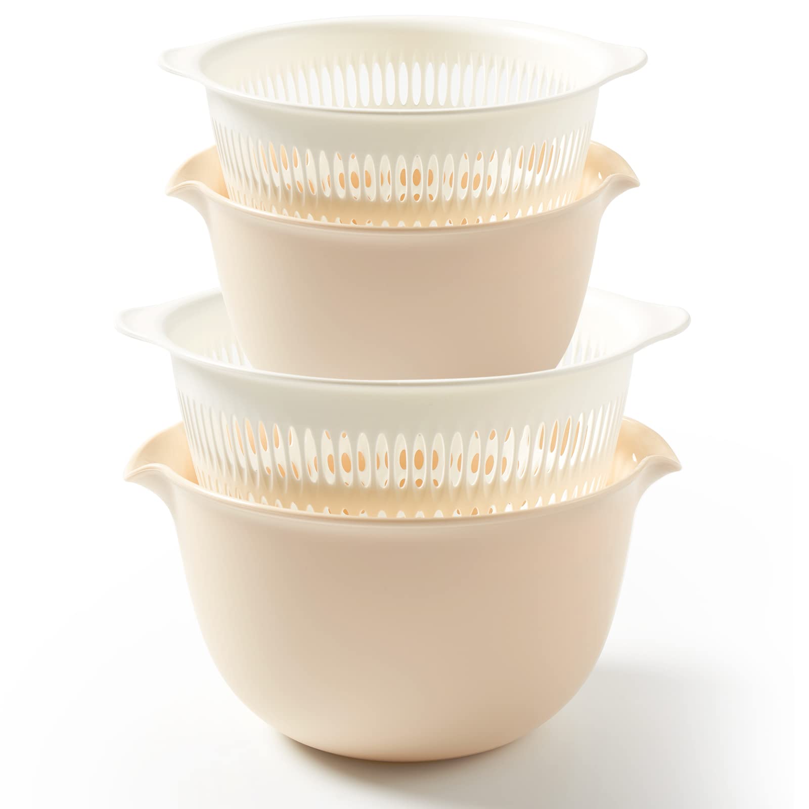 2 In 1 Kitchen Colander Set With Bowl Strainer (2 Sets 3 Qt),Bpa Free Plastic Fruits And Vegetable Washing Basket,Dishwasher Fri