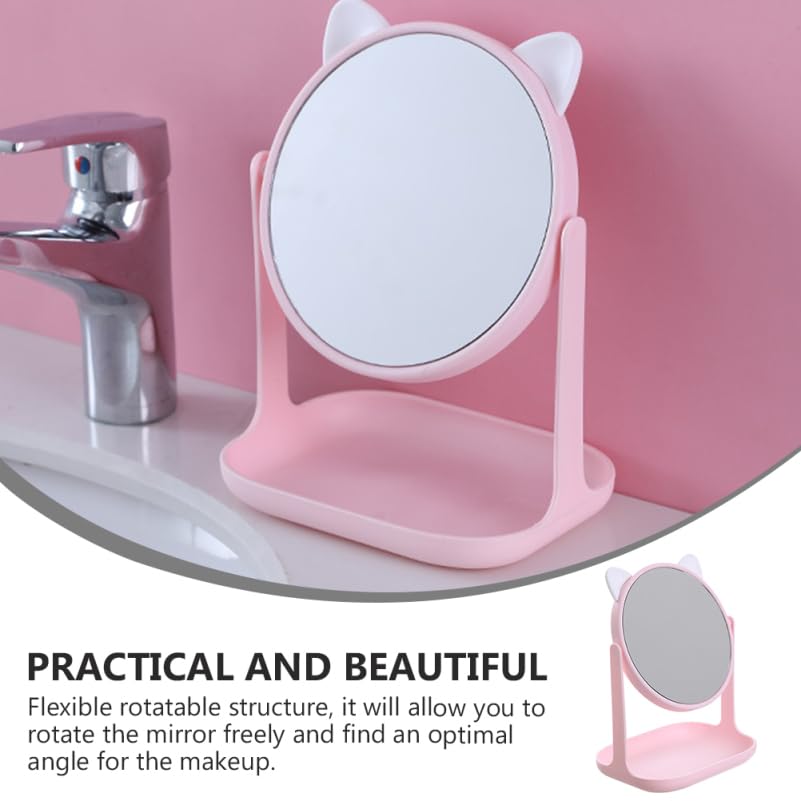 Beavorty 1Pc Cat Ear Makeup Mirror Vintage Mirror Make Up Vanity Mirror Girls Makeup Mirror Bathroom Mirror Rotatable Makeup Mir