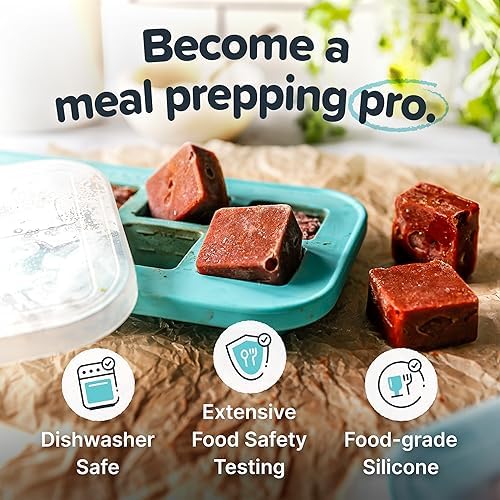 Souper Cubes 2 Tbsp Silicone Freezer Tray With Lid - Easy Meal Prep Container and Kitchen Storage Solution - Silicone Mold for Soup and Food Storage - Aqua - 2-Pack