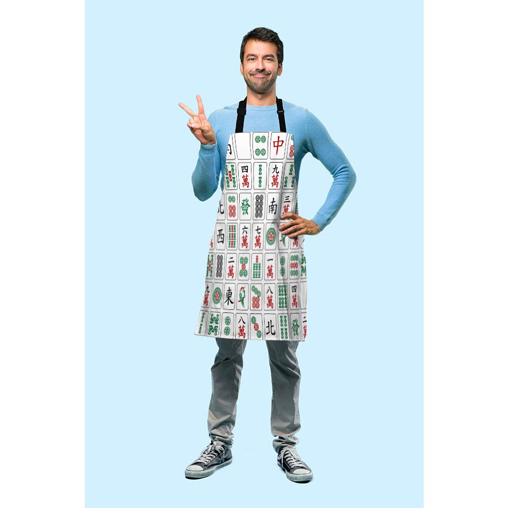 Beabes Majiang Tiles Chef Apron 27 X 31 Inch Bamboos Dots Characters From 1 To 9 And Honors Mahjong Non-Pilling Bib Apron For Bb