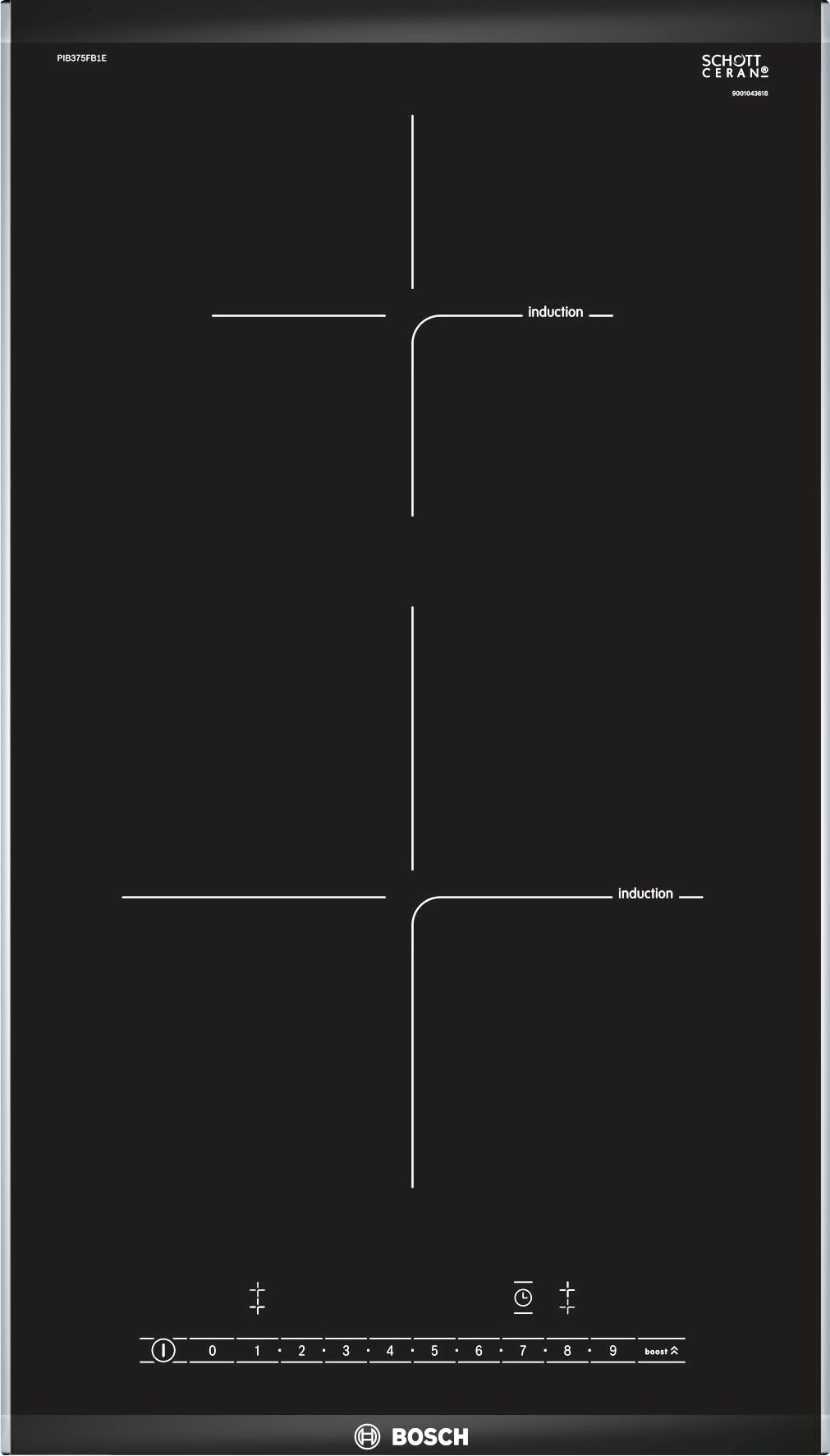 Bosch Pib375Fb1E, 30 Cm, Built In Induction Hob Ceramic Glass 2 Cooking Zones  Black