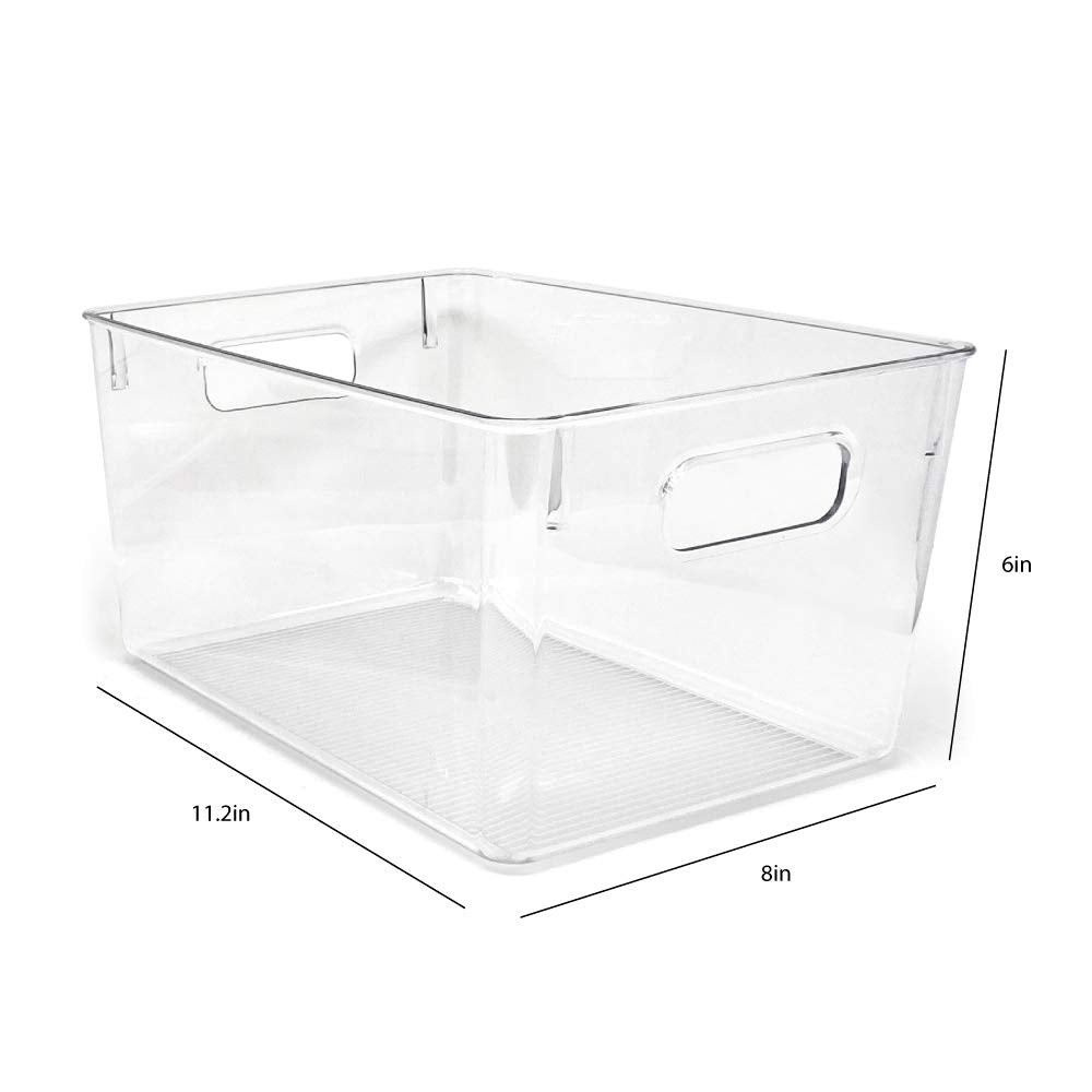 Isaac Jacobs 3-Pack Large Clear Storage Bins With Handles, Plastic Organizer For Home, Room, Office, Fridge, Kitchen/Pantry Non-
