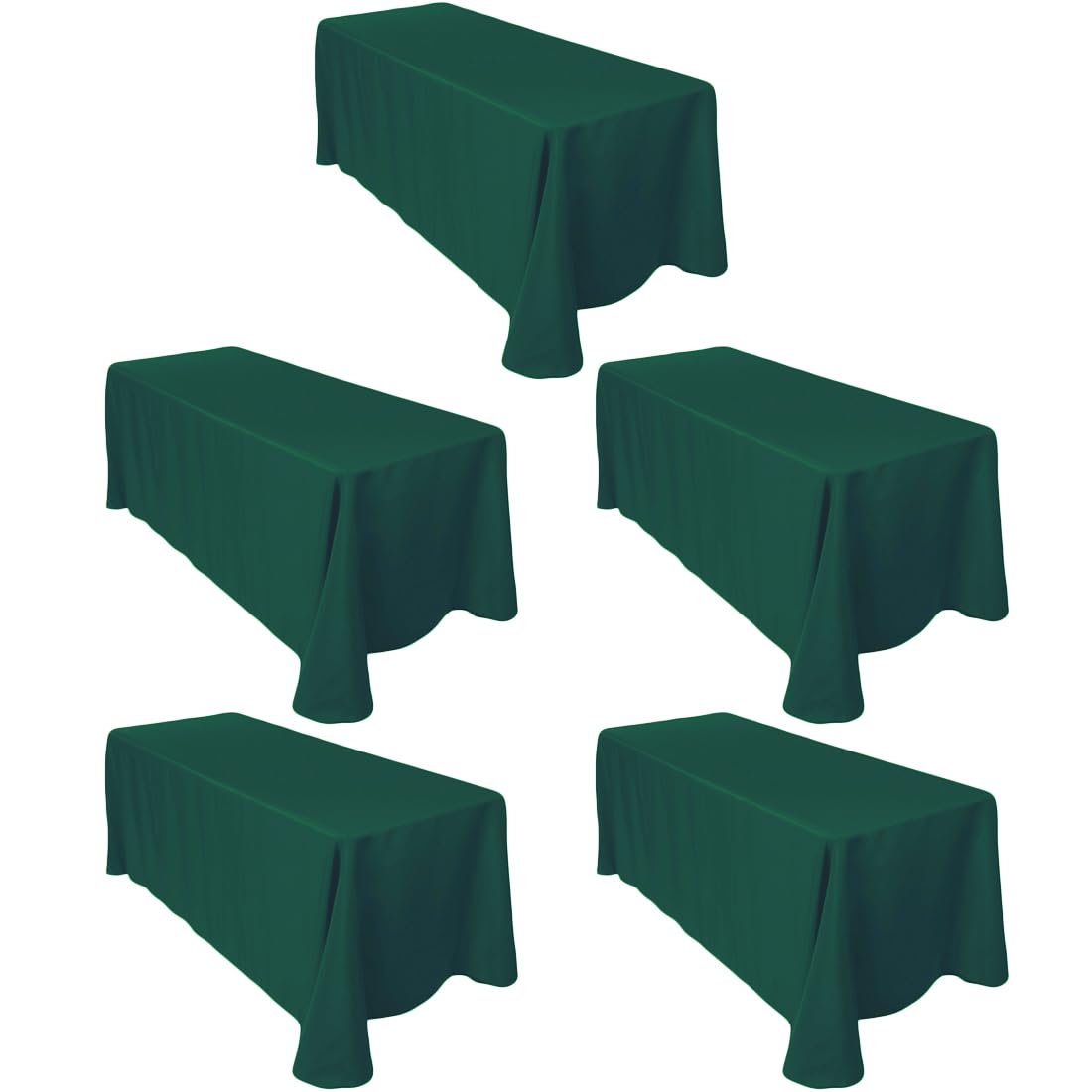 Ltc Linens 5-Pack 90X132 Inch Hunter Green Rectangular Tablecloths - Rounded Corners Table Cloths For 6 Ft Tables Floor-Length D