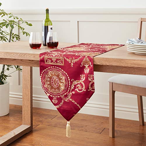 Prestige Damask 13'' X 70'' Burgundy Table Runner