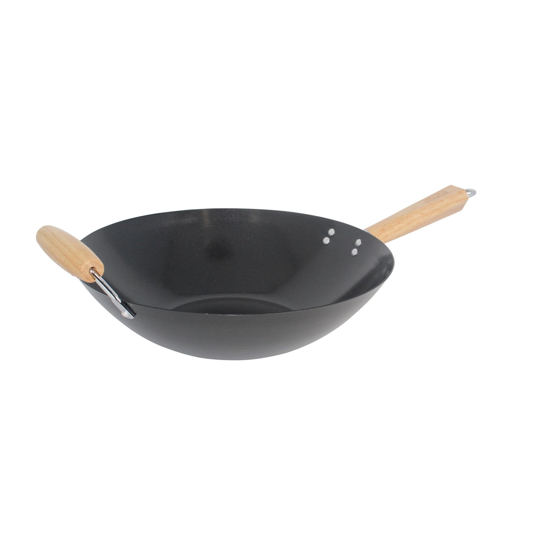 IMUSA 14in Carbon Steel Nonstick Wok with Wood Handles, Black