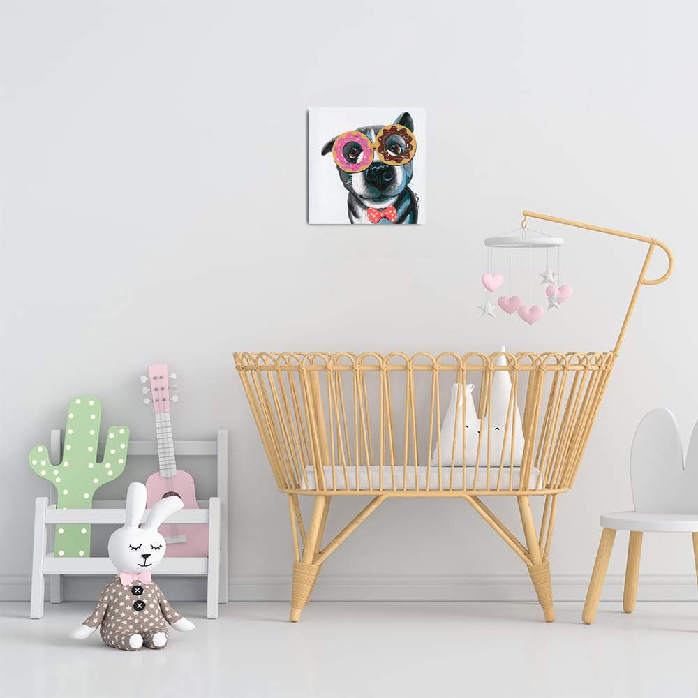 Dog With Glasses Wall Decor Donut Dog Canvas Prints Wall Art Dog Canvas Wall Art For Room Decor Living Home Decoration 20''X20''