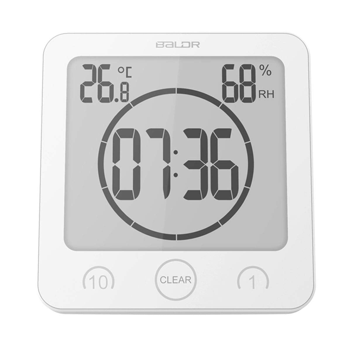 Hopas Digital Bathroom Shower Wall Clock Timer With Alarm, Waterproof For Water Spray, Touch Screen Timer, Temperature Humidity