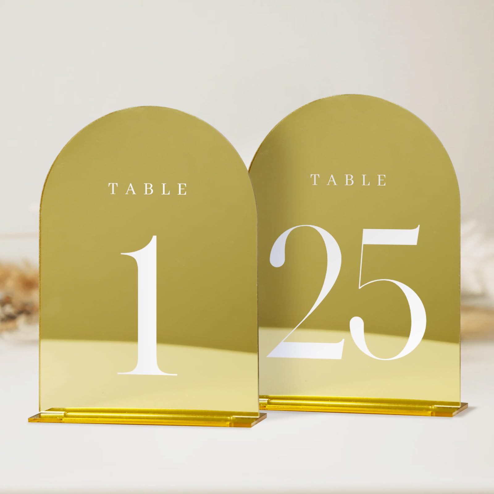 Jinmury Gold Mirror Arch Table Numbers For Wedding, 25 Pack 5X7'' Gold Mirror Arch Acrylic Table Signs With Stand Acrylic Table
