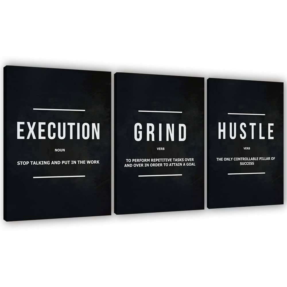 Success Canvas Painting Wall Art Quote Motivational Wall Art Execute Wall Decor 3 Pieces Black Poster Positive Inspirational Fra