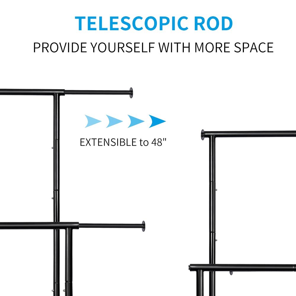 Fishat Black Simple Standard 2 Double Rod Clothing Metal Garment Rack For Hanging Clothes, Rolling Clothes Organizer With Mobile