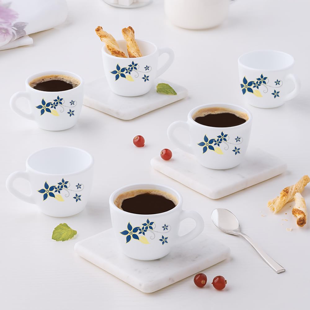 Larah by BOROSIL Viva Opalware Cup Set of 6 pcs | Tea/Coffee Cups 90 ml | Microwave & Dishwasher Safe | BoneAsh Free | Crockery