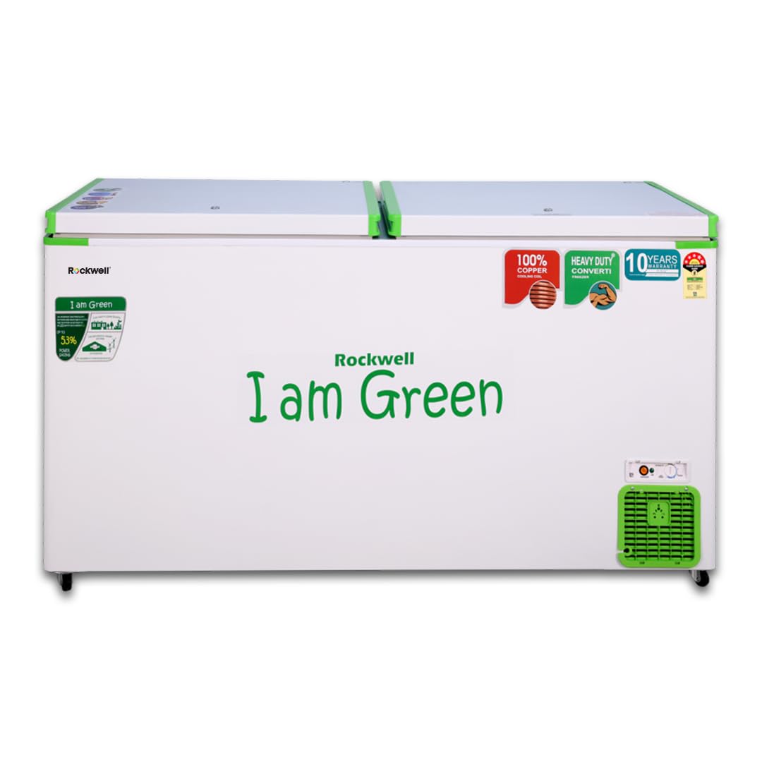 Rockwell 450Dduc Deep Freezer  Double Door, 5 Star, Saves Up To 53% Power, Fast Cooling, Convertible Green Chest Freezer, 10Ye