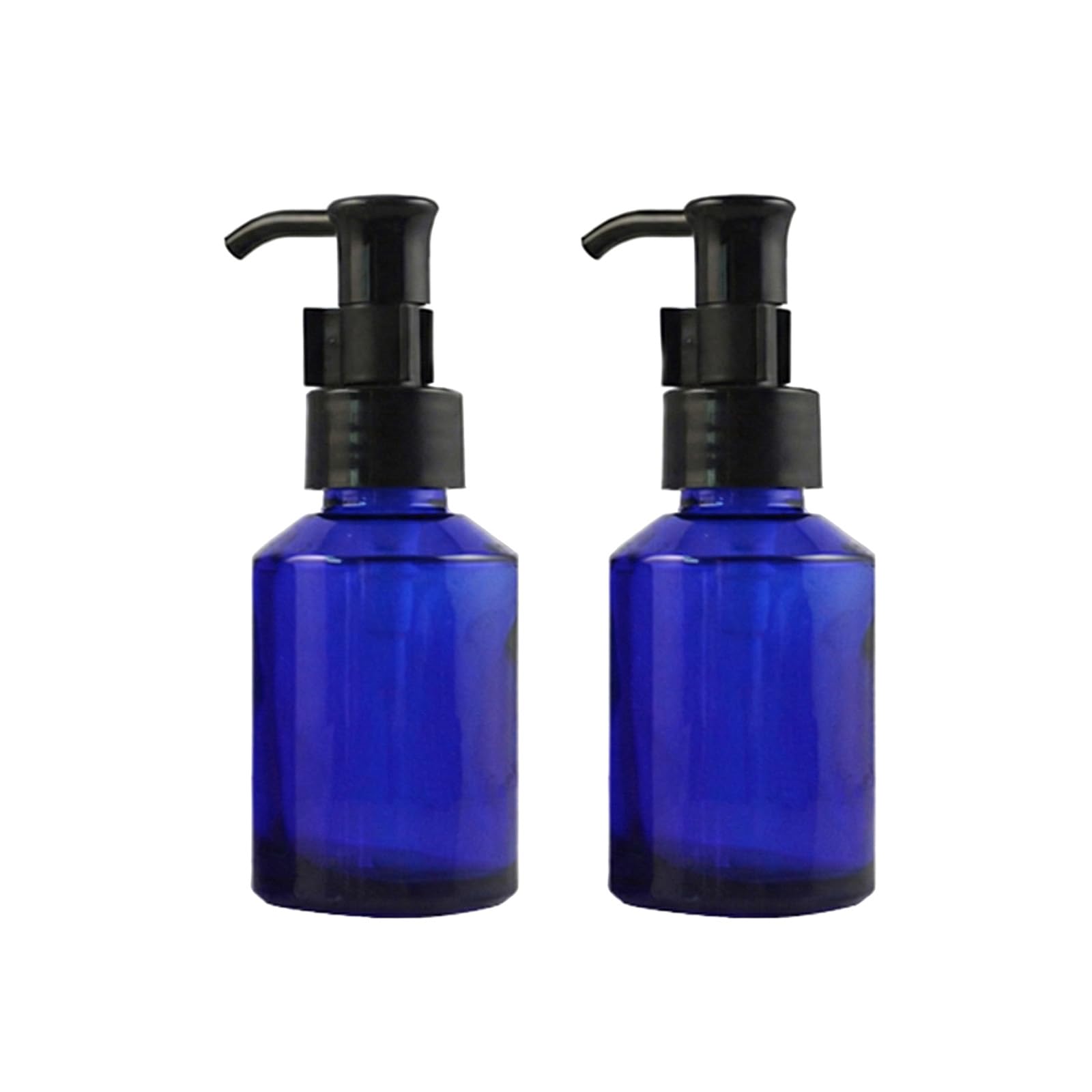 2 Pack 2oz Empty Blue Glass Pump Bottles, Refillable Lotion Dispenser