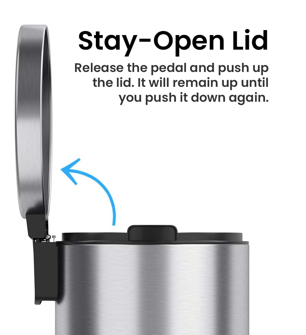 iTouchless SoftStep 3.2 Gallon Small Round Bathroom Step Trash Can with Removable Inner Bucket and AbsorbX Odor Filter  Stainless Steel  12 Liter Pedal Garbage Bin for Bedroom  Office Cubicle