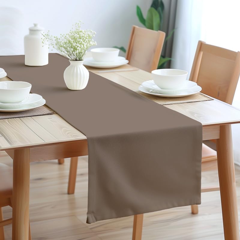 Encasa Xo Table Runner 13X104 In Long | Cotton Canvas Fabric | Beige Solid Color | Machine Washable & Durable