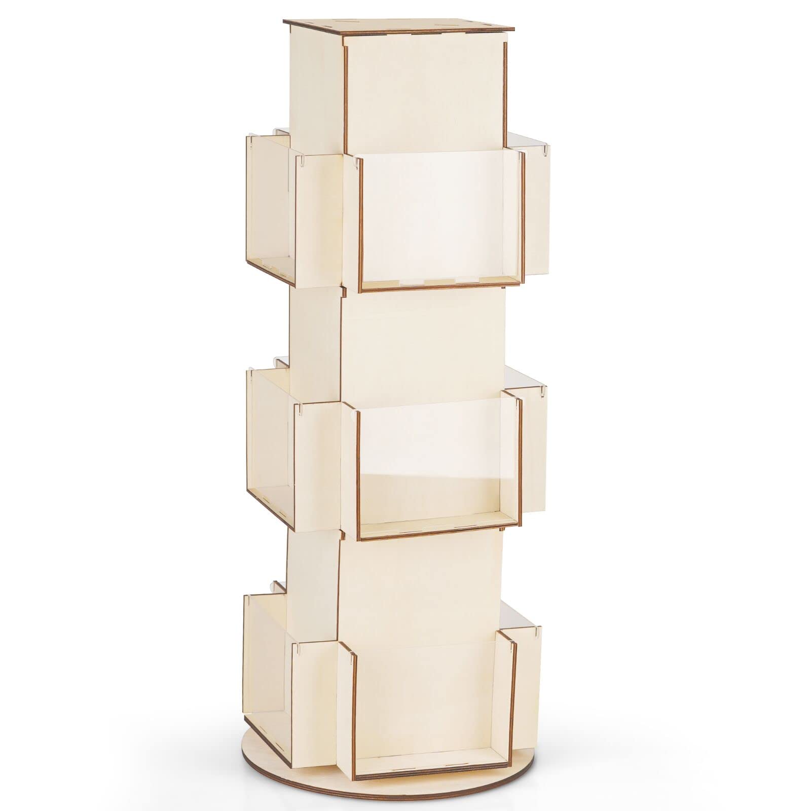 Natheeph Rotating Wooden Display Rack with Two Card Sticker for Greeting Card Vendor Coffee Bag 3 Tier Tabletop Display Stand