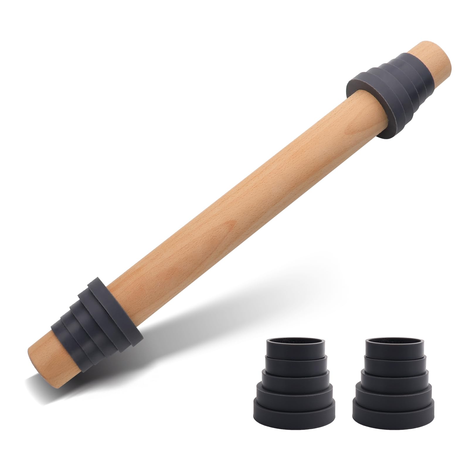 Adjustable Wood Rolling Pin With Thickness Rings For Baking -Non Stick Wooden Dough Roller Pin With Spacer Bands For Cookie,Pie