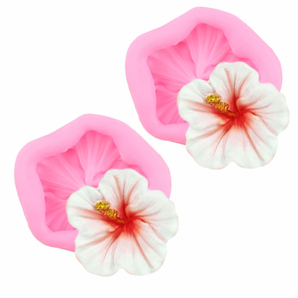 2Pcs Mini Hibiscus Flower Silicone Molds For Diy Fondant Candy Making Tools Chocolate 3D Simulation Flower Shape Mold Desserts G