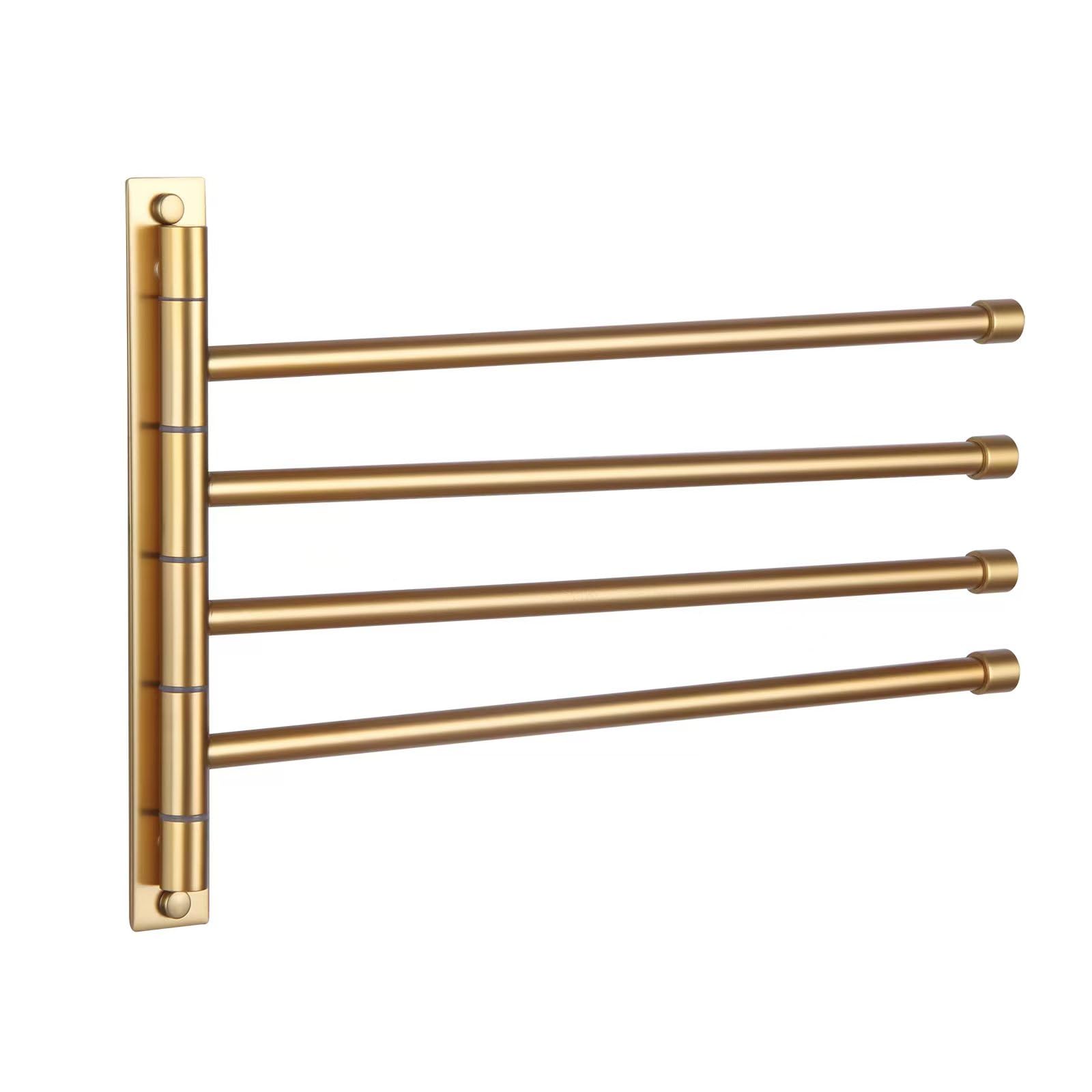 Gerzwy Wall Mount Bath Towel Rack With 4 Arms Hanger Towel Holder Bathroom Swing Arm Towel Bars Organizer Stainless Steel Gold F
