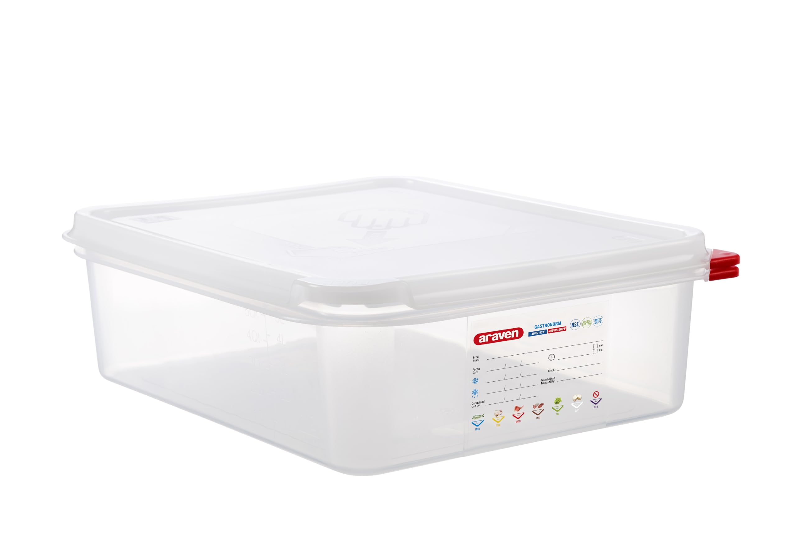 Araven Airtight Container, Food Pan with Lid for Storage in Kitchen and Restaurant, 1/2 GN 4 Deep, 1 Count, Clear