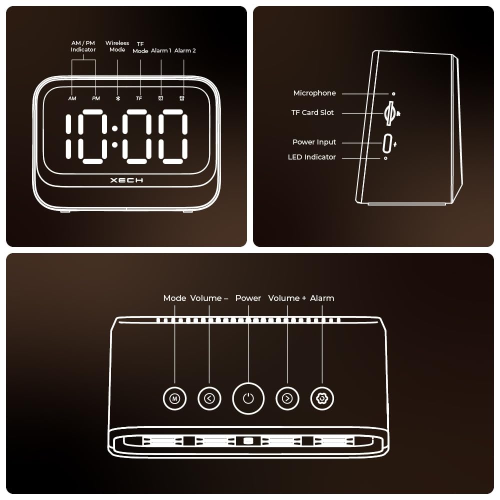 Xech Plastic Alarm Clock For Students And Heavy Sleepers Mini Digital Clock With Speaker Dual Alarm Usb C Powered Loud Alarm For
