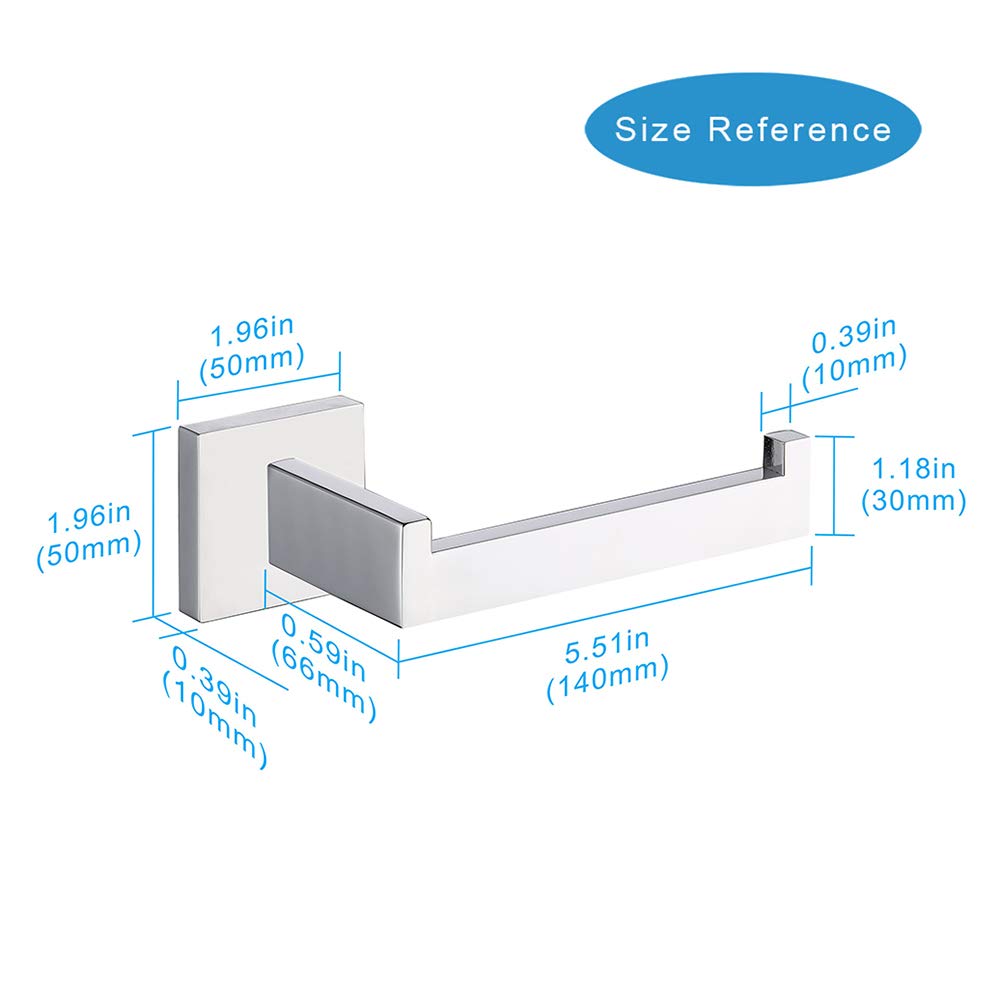 TASTOS Polished Chrome Toilet Paper Holder SUS304 Stainless Steel  Modern Square Half Open Bathroom 5 inch TP Holder Wall Mount Rustfree Tissue Roll Dispenser for Washroom Kitchen