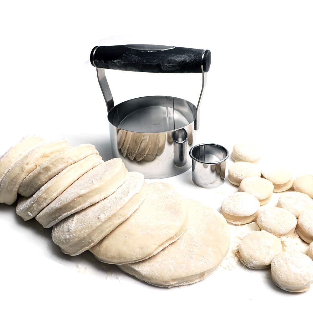 HULISEN 3 inch Biscuit Cutter  Stainless Steel Round Cookies Cutter with Soft Grip Handle  Gift Package
