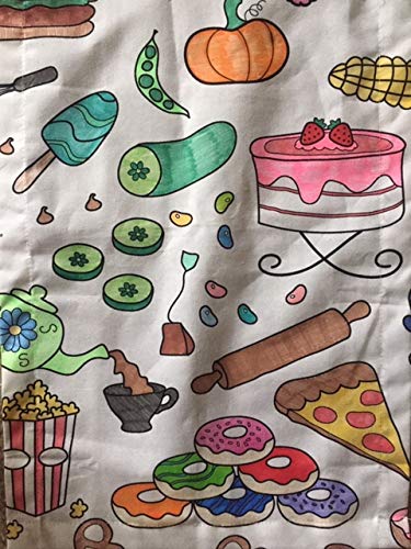 The Coloring Table - Food Fun Design - Set of 4 Placemats (14''x18'') - Fabric Coloring Placemats - Colorable Designs - Washable and Reusable - Coloring Activity for Children and Adults
