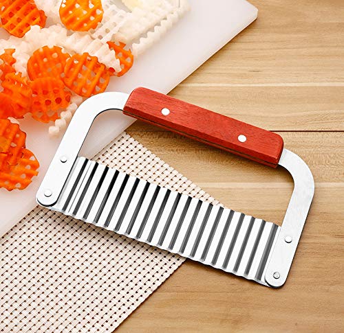 Crinkle Cutter Stainless Steel Potato Slicer Heavy Duty Wavy Crinkle Cutting Chopping Tools With Wooden Handle For Carrot Veggie