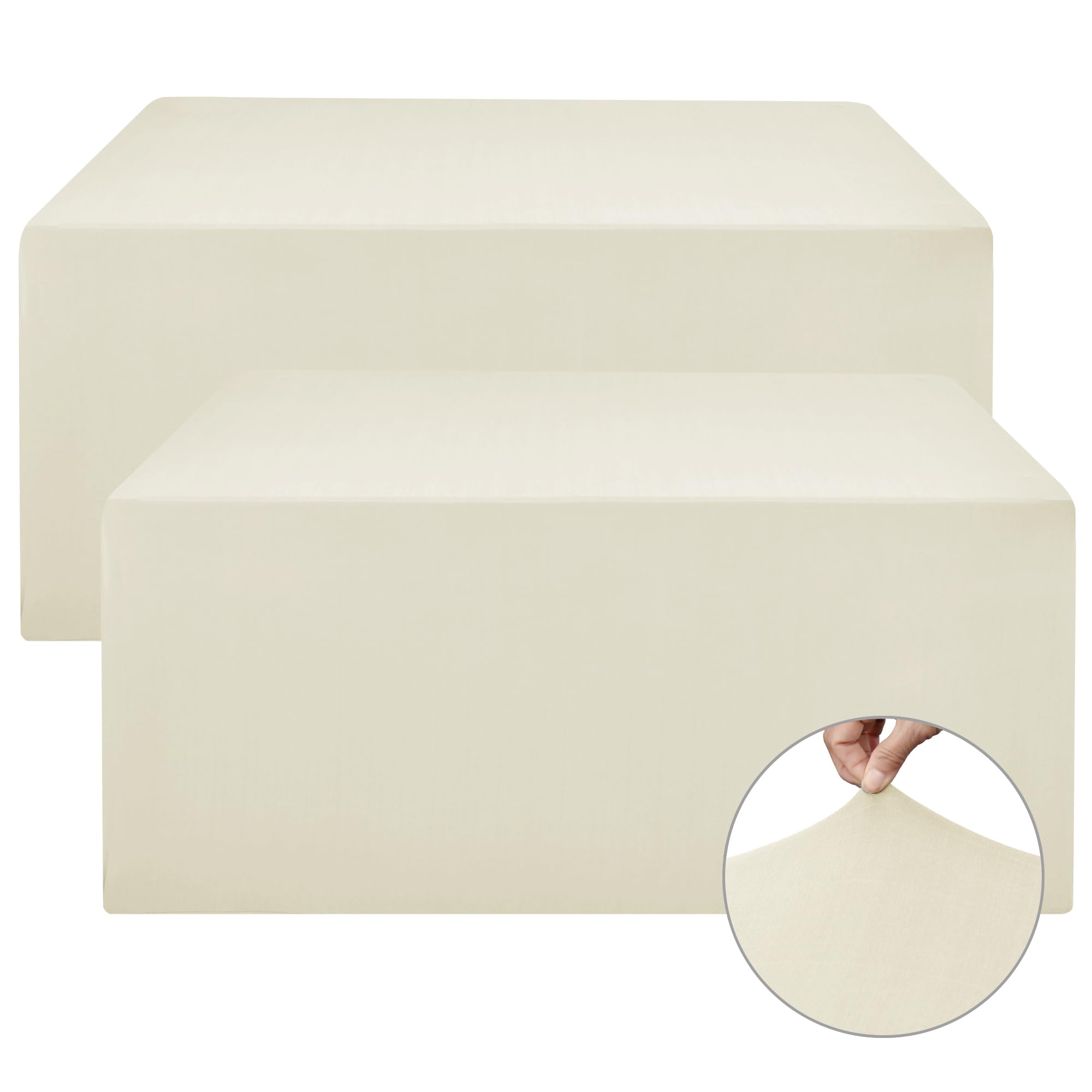 Nasitos Spandex Fitted Table Clothes, 2 Pack - 48 x 24 Inch - Beige Rectangle Tablecloths for 4 Foot Tables, Fabric Table Cover 