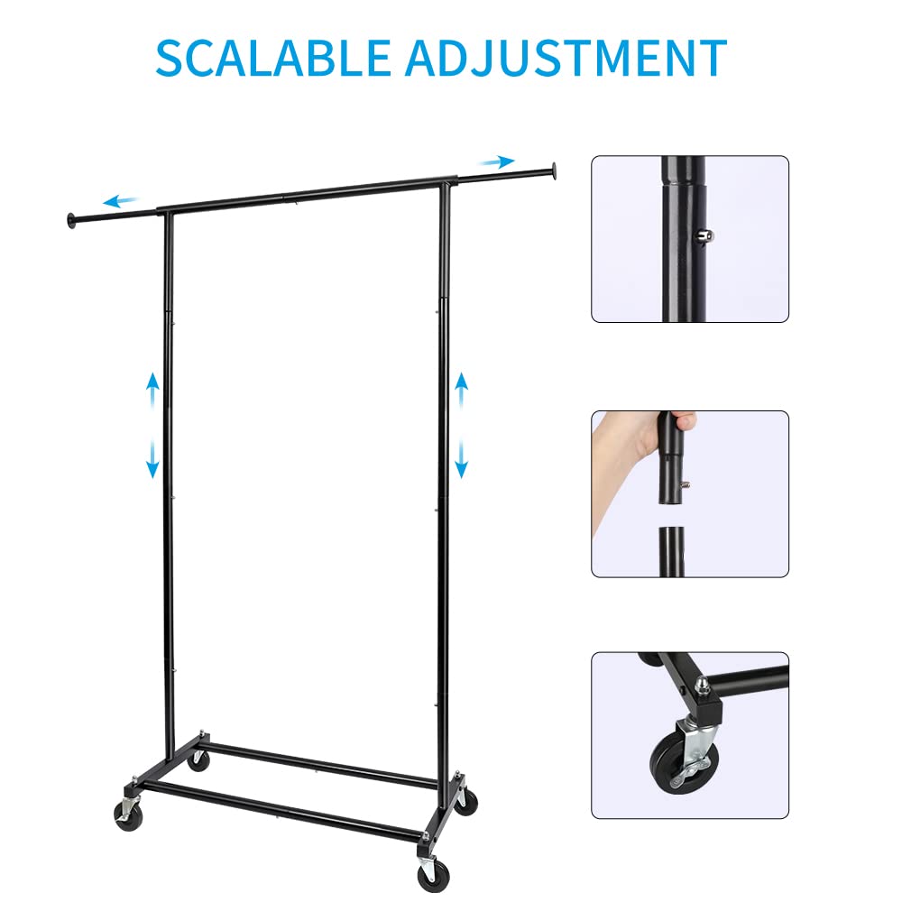 Fishat 59'' H Simple Portable Standard Black Rolling Clothing Garment Rack, Metal Freestanding Hanging Clothes Organizer With Lo