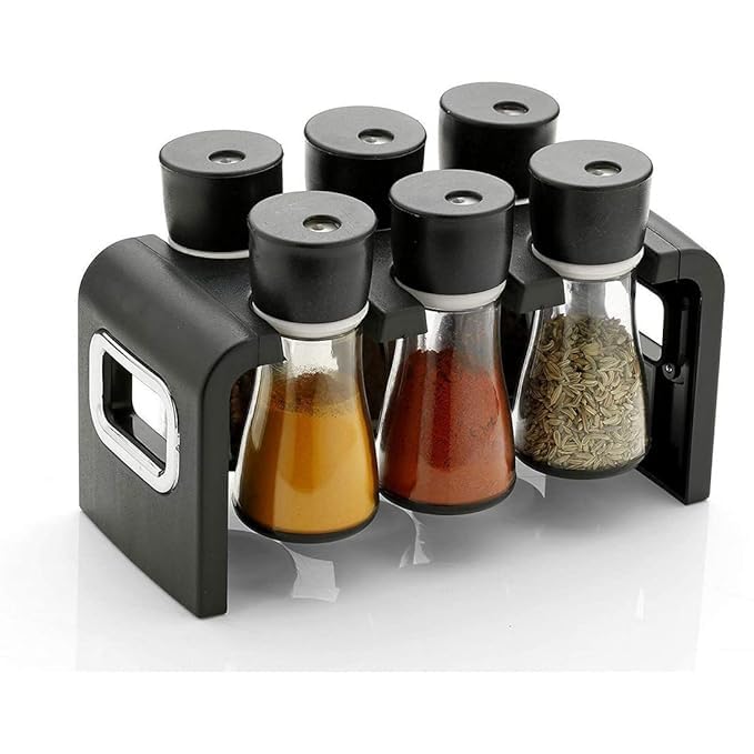 Divy Shopzone Spice Rack Jar Container Of 6 Pcs For Storage Of Kitchen Spices And Masala Storage (Black) (6  Pcs Spice Rack)