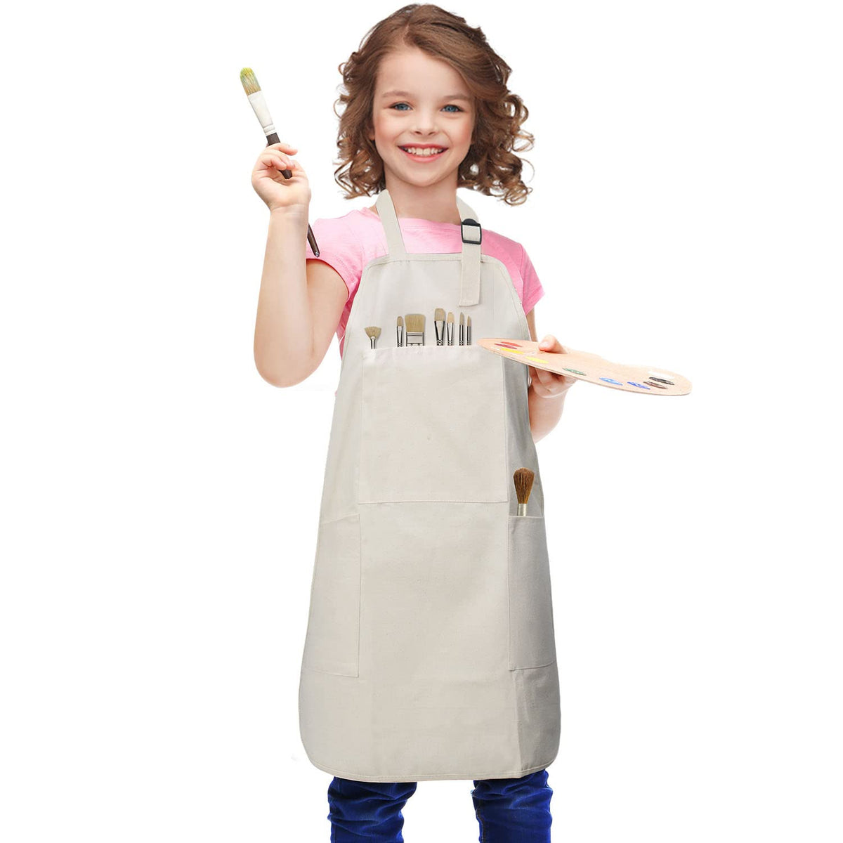 Freenfond Kids Apron Adjustable Child Apron With 4 Pockets For Baking Painting