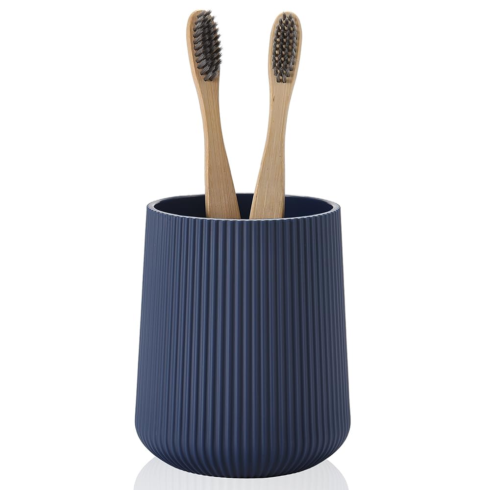 YAUKPH Navy Blue Striped Toothbrush Holder for Electric Toothbrushes Bathroom Organizer for Toothpaste Kids & Adults