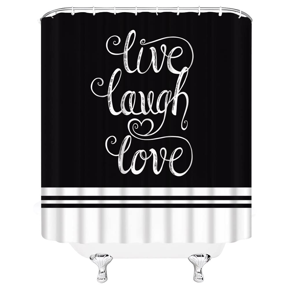 Amfd Live Laugh Love Shower Curtain Black And White Bath Curtains Motivational And Inspirational Quote Modern Fashion Fabric Bat