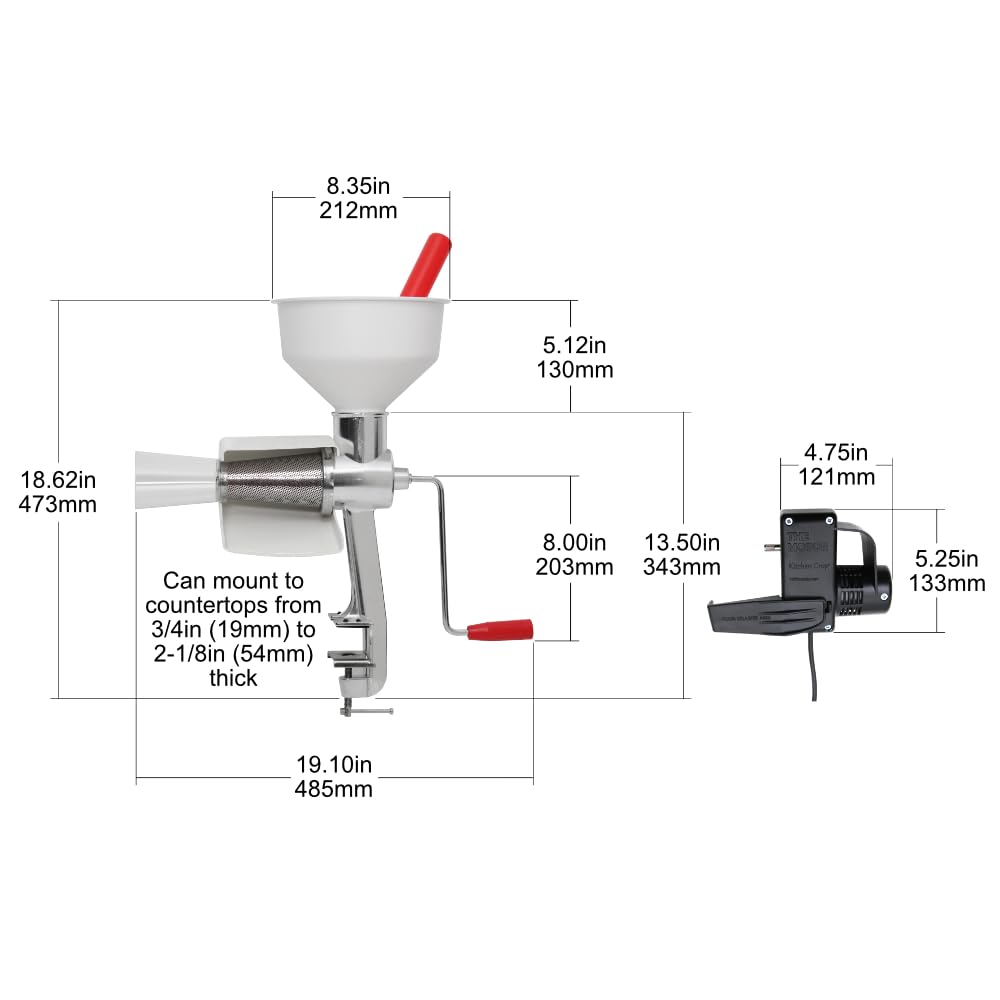 KITCHEN CROP VKP250 Johnny Apple Sauce Maker & Food Strainer, Aluminum, Plastic, Stainless Steel, White/Red/Silver, Includes Motor & Accessories