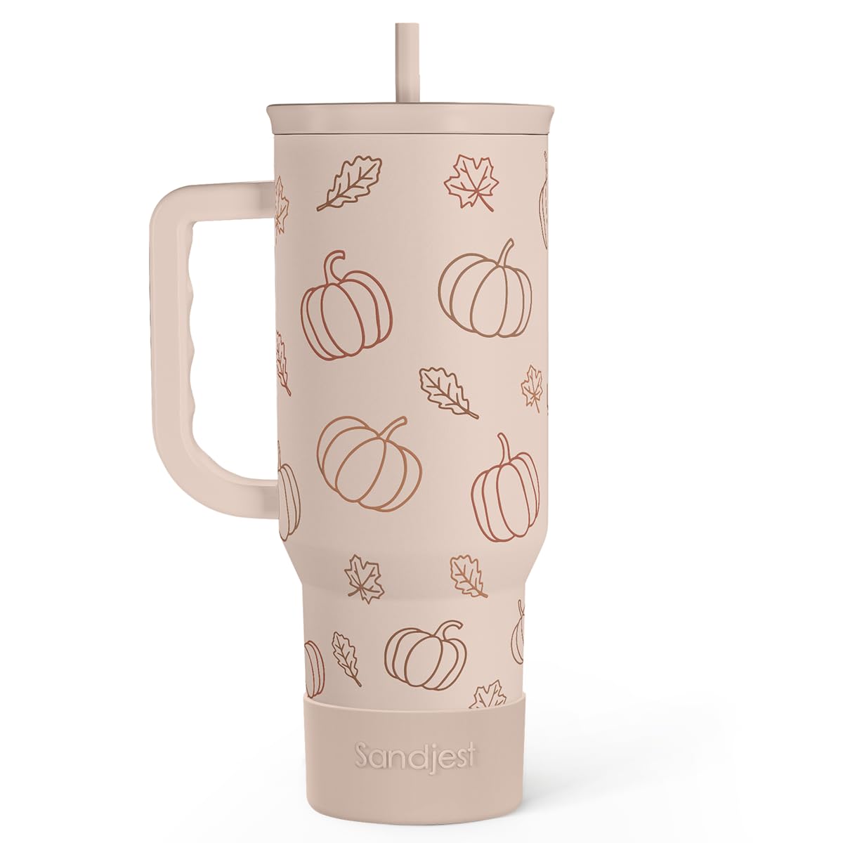 Pumpkin Tumbler with Handle and Straw 40oz - Stainless Sleel Slider Tumbler Travel Coffee Mug for Women - Gift Idea for Fall Aut