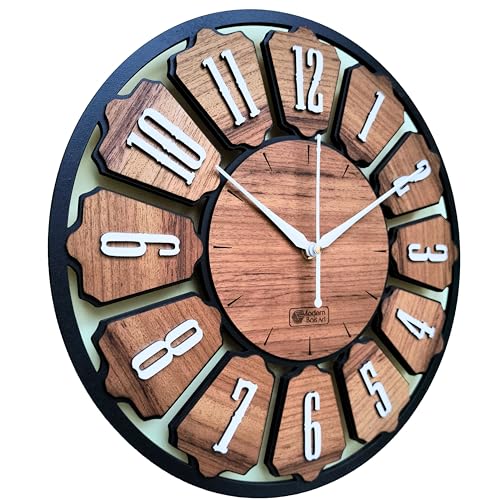 Modern Bois Art Antique Geometric Design Handmade Wood Wall Clock, Big Size Modern Wall Clock For Home Decor (Black, And Wood) D