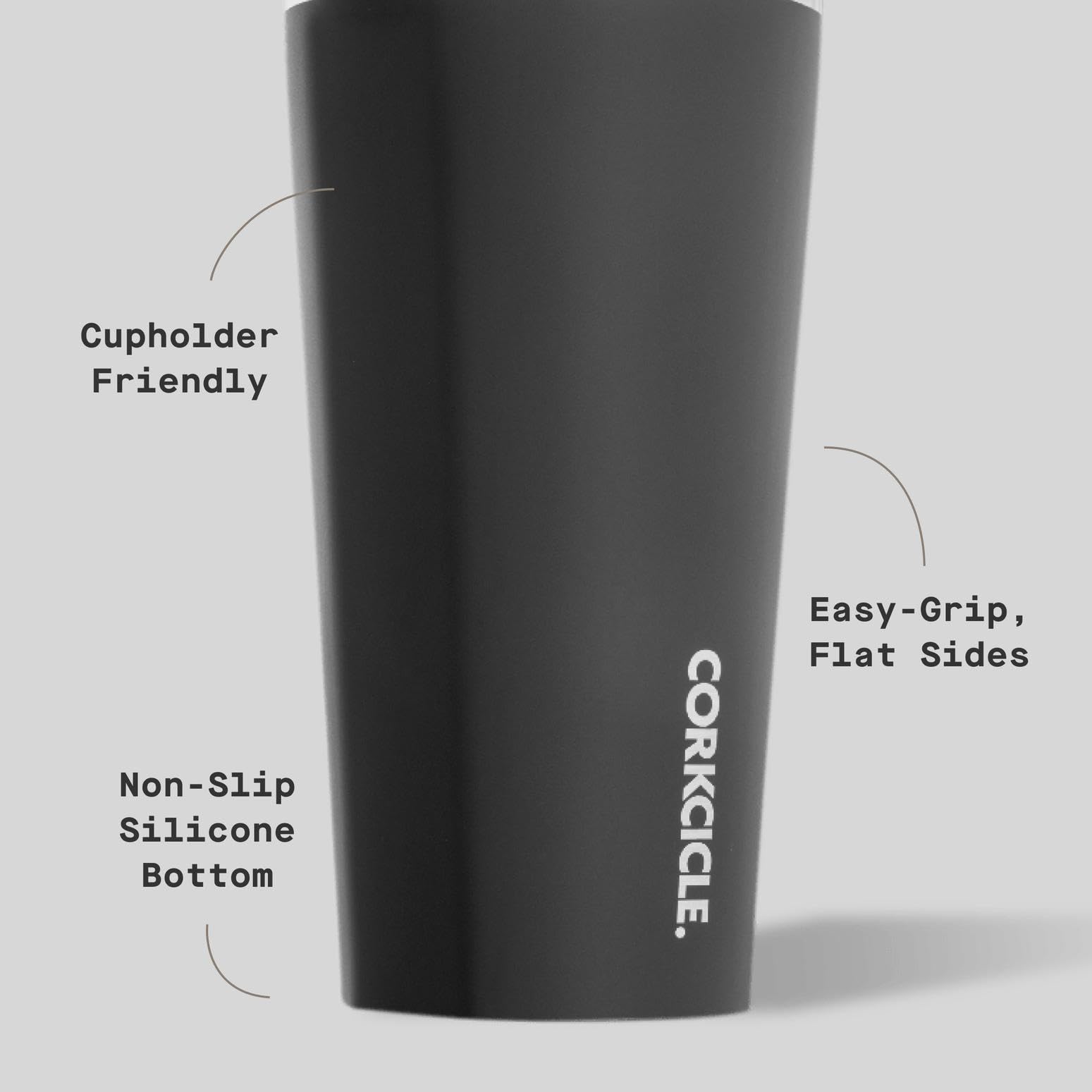 Corkcicle Travel Tumbler 16 oz - Insulated Stainless Steel Water Bottle, Matte Black, Spill Proof for Wine, Coffee, Tea