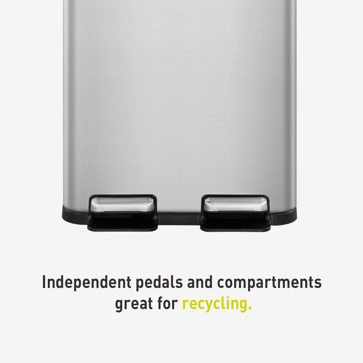 EKO EcoCasa II 30L+30L Dual Compartment Kitchen Recycle Trash Can  Brushed Stainless Steel Finish (EK9129MT-30L+30L)