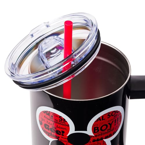 Silver Buffalo Disney Classic Mickey Mouse Hashtag Current Mood #Currentmood    Stainless Steel Tumbler With Handle And Straw, F
