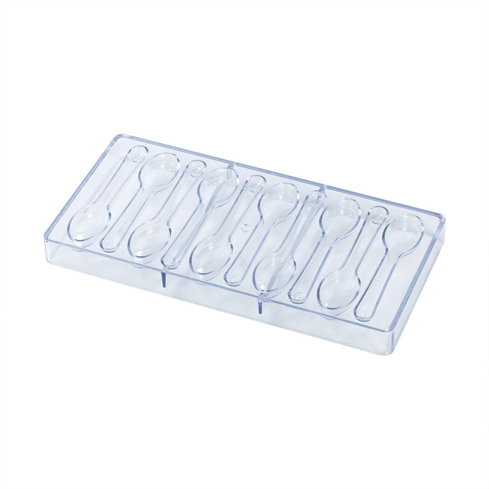 Pastry Tek 10.8 X 5.3 Inch Spoon Mold, 1 Spoon Chocolate Spoon Mold - 10 Cavities, Freezer-Safe, Clear Polycarbonate Candy Spoon