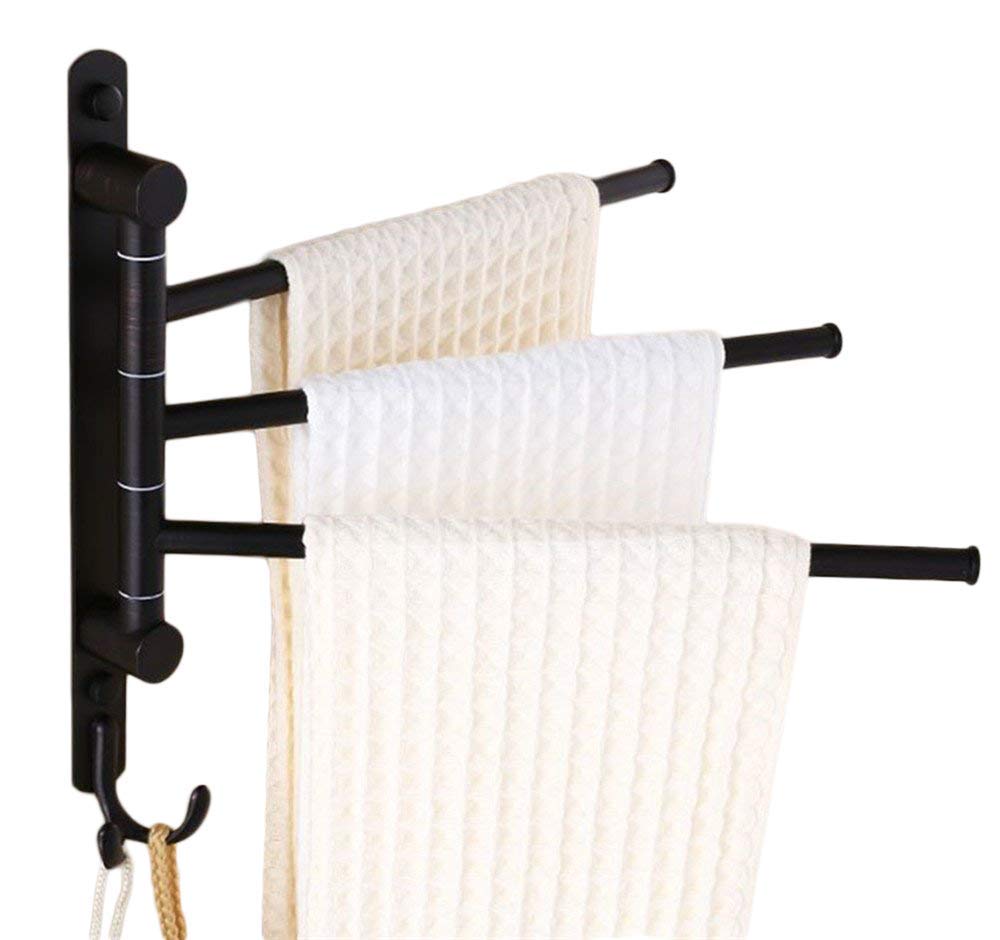 Ello&Allo Oil Rubbed Bronze Swing Out Towel Racks For Bathroom Holder Wall Mounted Towel Bars With Hooks 3-Arm