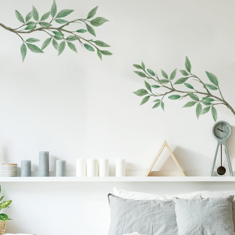 INDIAN ROYALS Green Leaves with Branches Design Wall Art Decoration PVC Vinyl Removable Wall Sticker (30 CM x 90 CM)