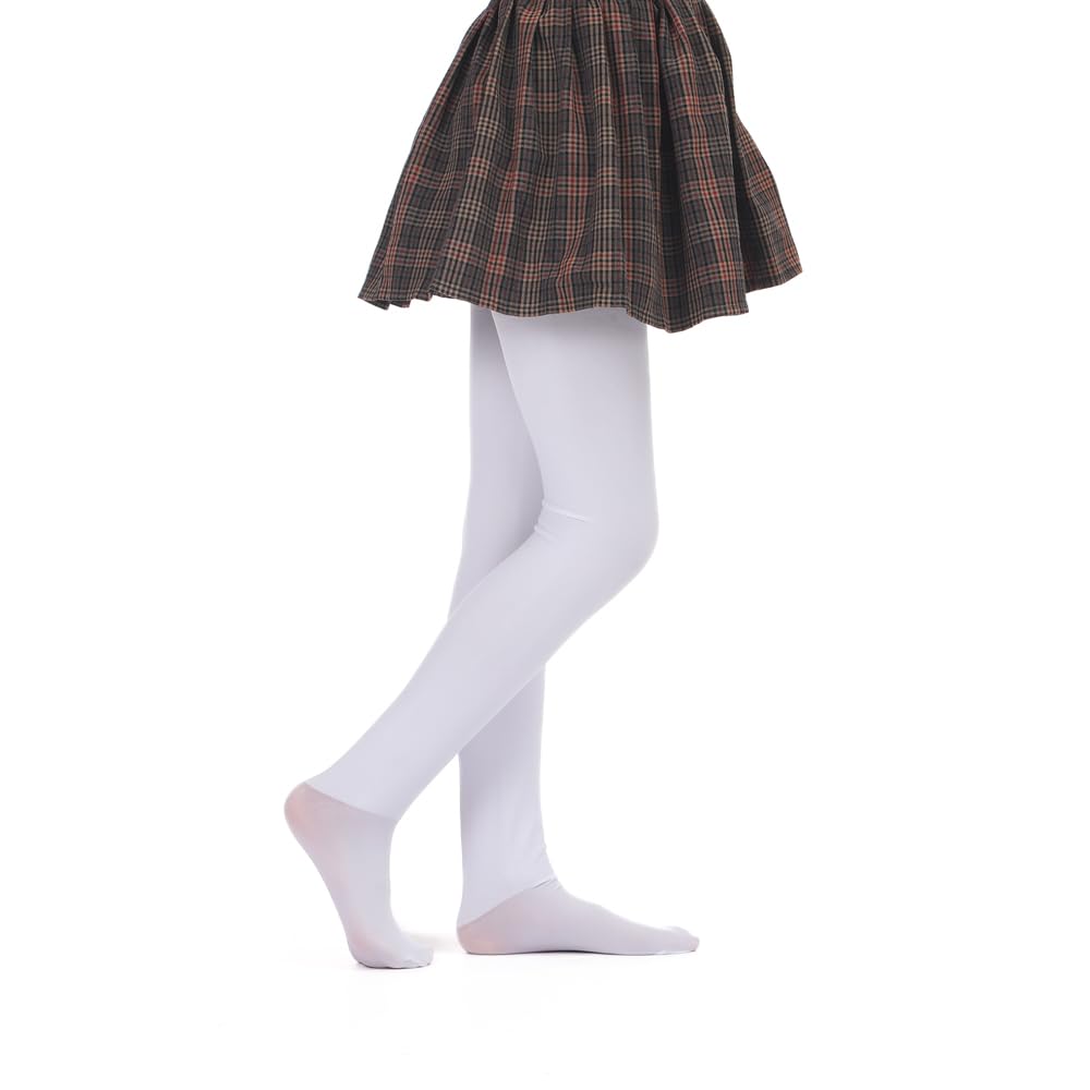 Girls Winter Fleece Lined Tights, Girls Thick Microfiber Tights (4-6 , White)