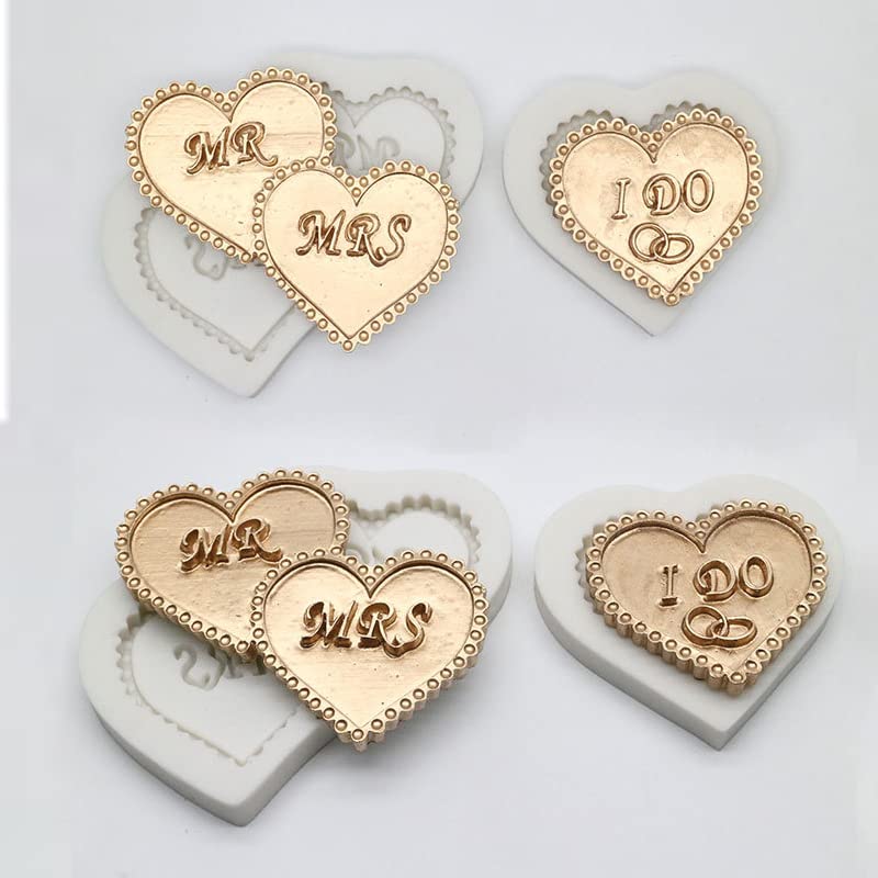 Cestony 2Pcs Valentine'S Day Wedding Heart Mr Mrs I Do Slogan Silicone Molds For Diy Cake Fondant Cupcake Biscuit Cookies Sugar