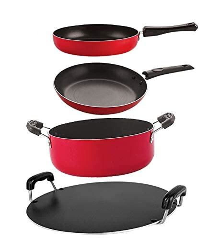 Nirlon Non Stick Aluminium Pfoa Free NonToxic Durable Kitchenware Set, 4 Pieces (Fp10_Tp22_Rt_Cs24)
